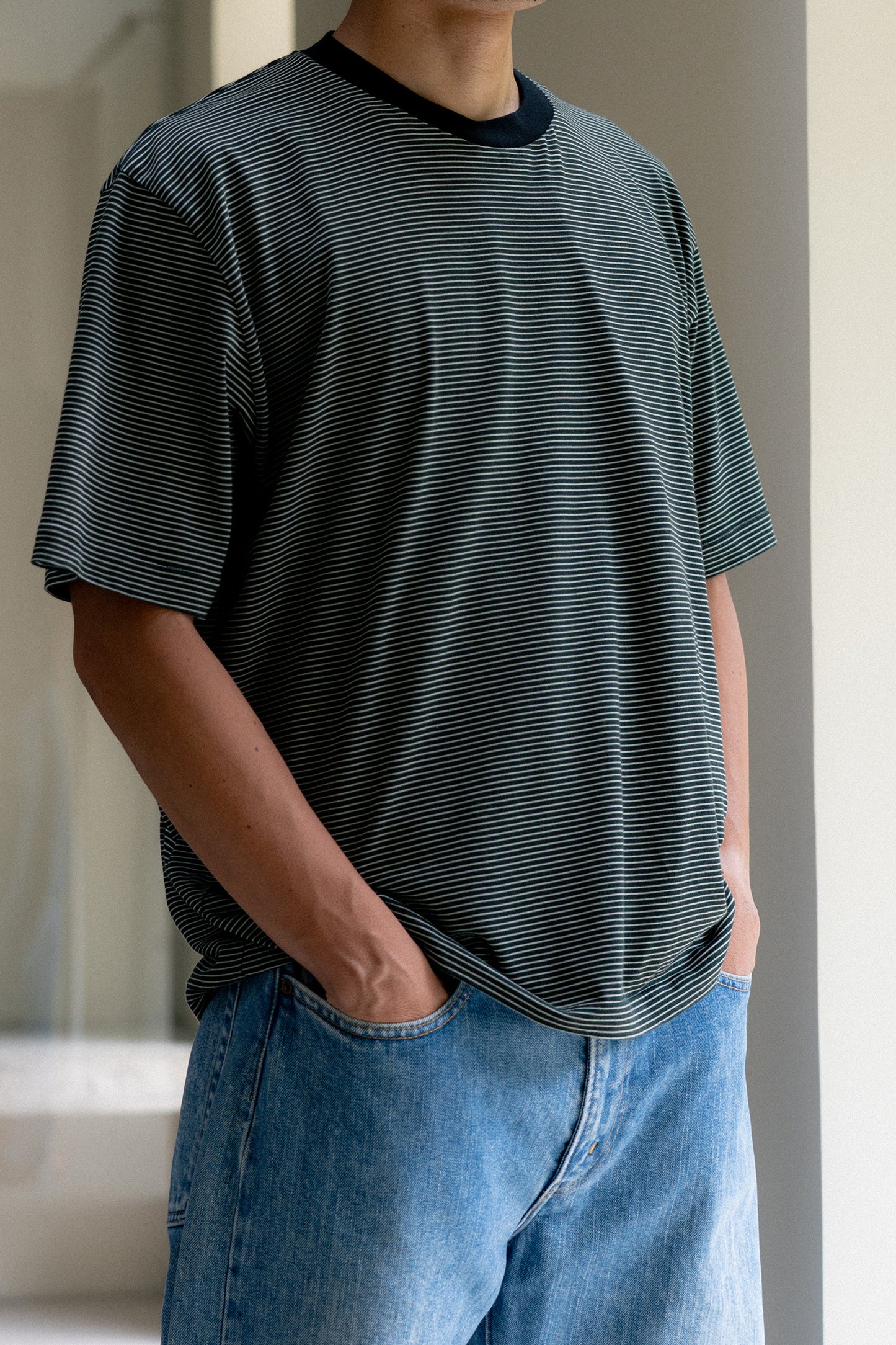 CABINE°別注  ″DEANSTON″ BORDER RINGER-TEE / D.GREEN